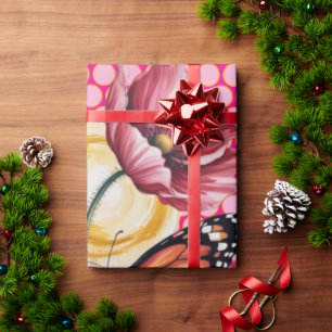 Cute Elegant Watercolor Floral & Butterfly Design Wrapping Paper