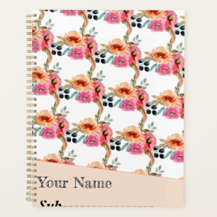 Cute Elegant Watercolor Pink Rose Floral  Planner