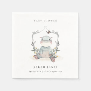 Cute Elegant Yellow Baby Hippo Foliage Baby Shower Napkin