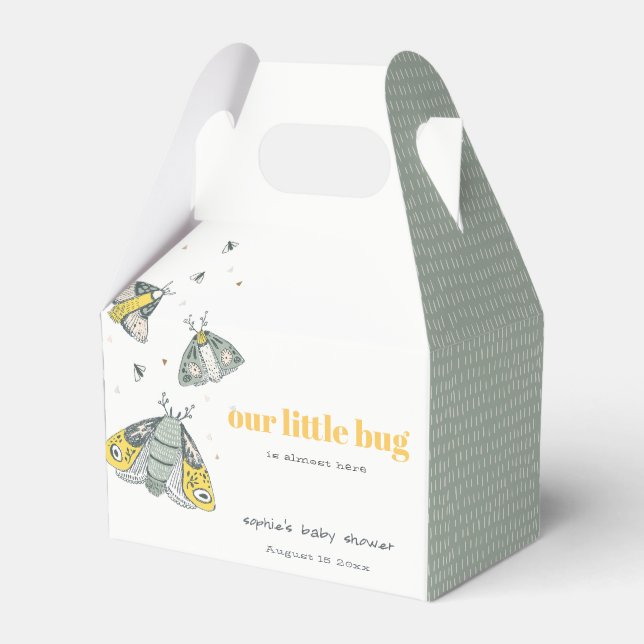 Cute Elegant Yellow Grey Little Bug Baby Shower Favour Box (Front Side)