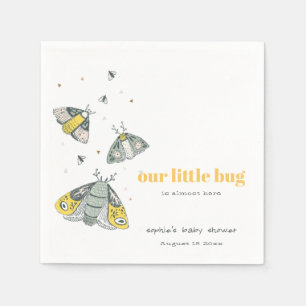 Cute Elegant Yellow Grey Little Bug Baby Shower Napkin