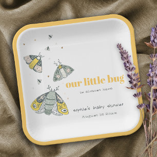 Cute Elegant Yellow Grey Little Bug Baby Shower Paper Plate