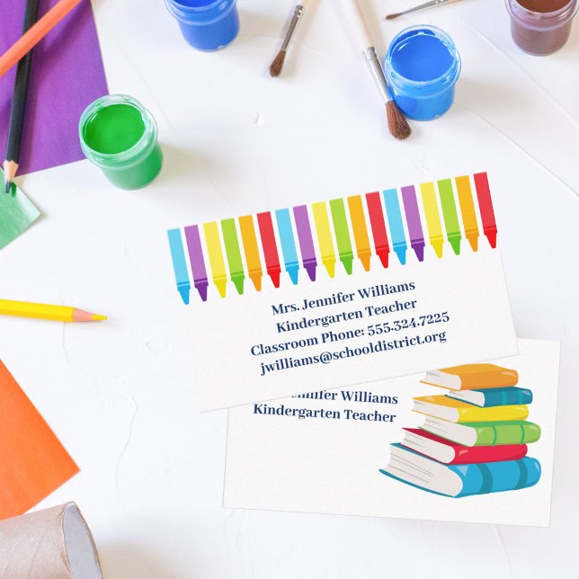 Cute Elementary School Kindergarten Teacher Crayon Business Card (Creator Uploaded)