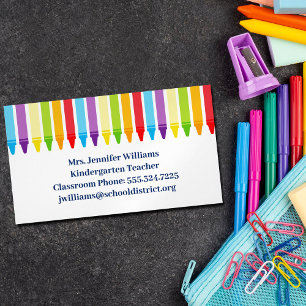 Cute Elementary School Teacher Crayons Magnetic Business Card