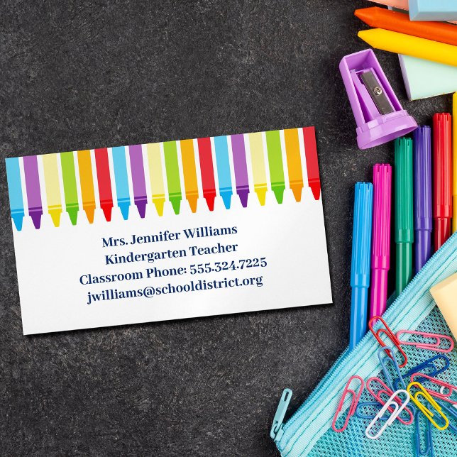 Cute Elementary School Teacher Crayons Magnetic Business Card (Creator Uploaded)