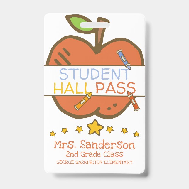 Cute Elementary Student Hall Pass w Crayons Apple ID Badge (Front)