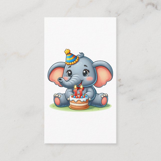 Cute Elephant 11th Birthday Enclosure Card (Front)