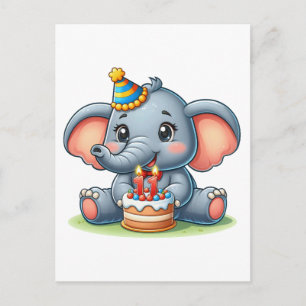 Cute Elephant 11th Birthday Invitation Postcard