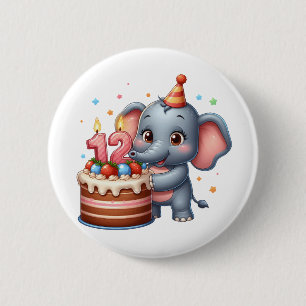 Cute Elephant 12th Birthday 6 Cm Round Badge