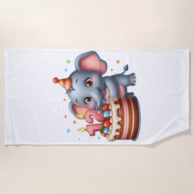 Cute Elephant 12th Birthday Beach Towel (Front)