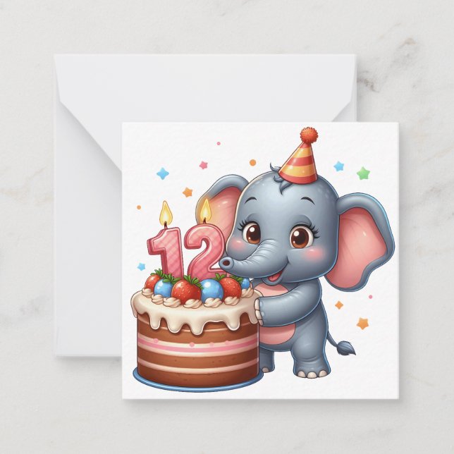 Cute Elephant 12th Birthday Card (Front)