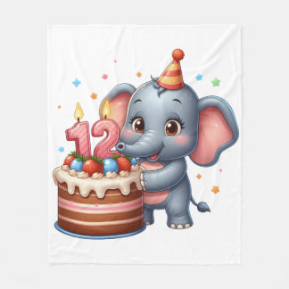 Cute Elephant 12th Birthday Fleece Blanket
