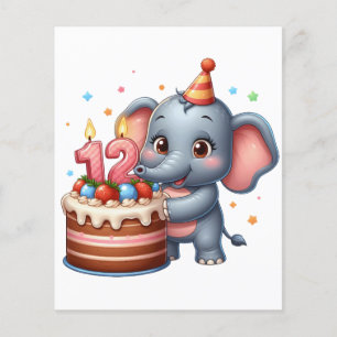 Cute Elephant 12th Birthday Flyer