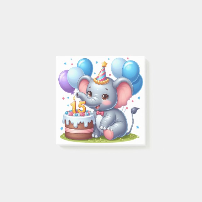 Cute Elephant 15th Birthday Post-it Notes (Front)