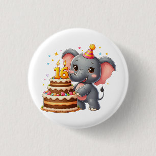 Cute Elephant 16th Birthday 3 Cm Round Badge
