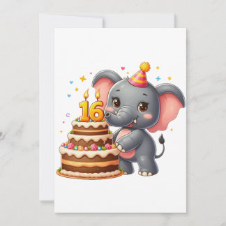 Cute Elephant 16th Birthday Card
