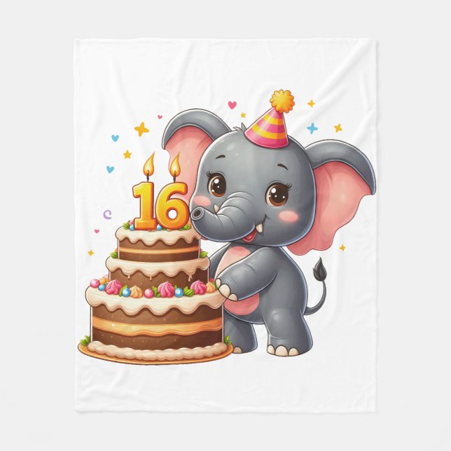 Cute Elephant 16th Birthday Fleece Blanket (Front)