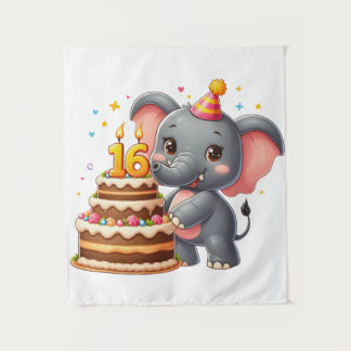 Cute Elephant 16th Birthday Tapestry