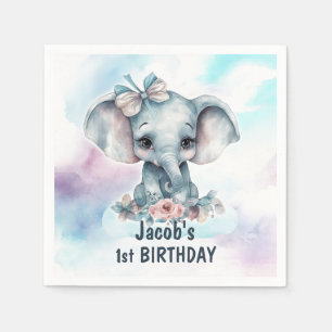 Cute Elephant 1st Birthday Party Napkin