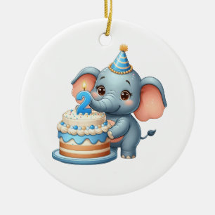 Cute Elephant 2nd Birthday Ceramic Tree Decoration