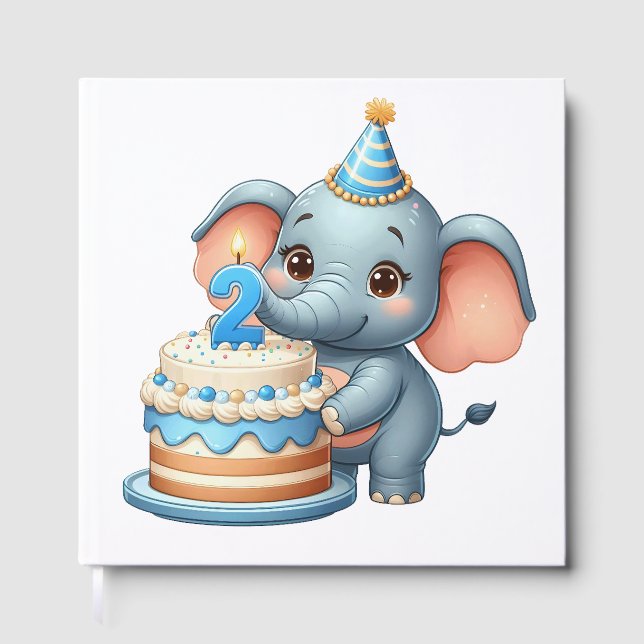 Cute Elephant 2nd Birthday Guest Book (Front)