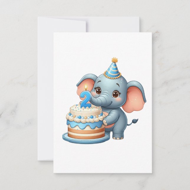 Cute Elephant 2nd Birthday Invitation (Front)
