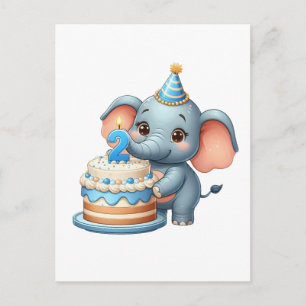 Cute Elephant 2nd Birthday Invitation Postcard
