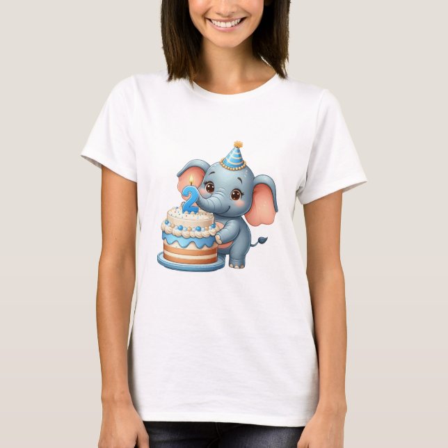 Cute Elephant 2nd Birthday T-Shirt (Front)