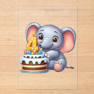 Cute Elephant 4th Birthday Acrylic Invitations