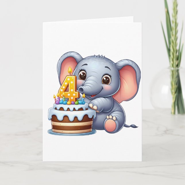 Cute Elephant 4th Birthday Card (Front)