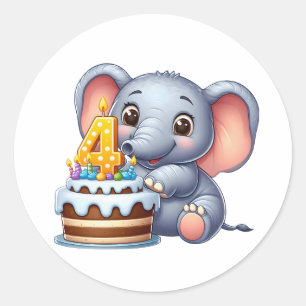 Cute Elephant 4th Birthday Classic Round Sticker