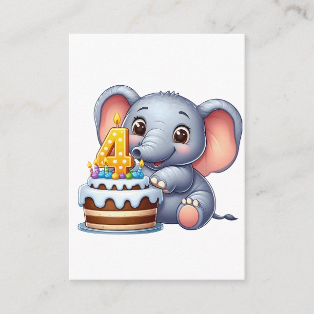 Cute Elephant 4th Birthday Enclosure Card (Front)