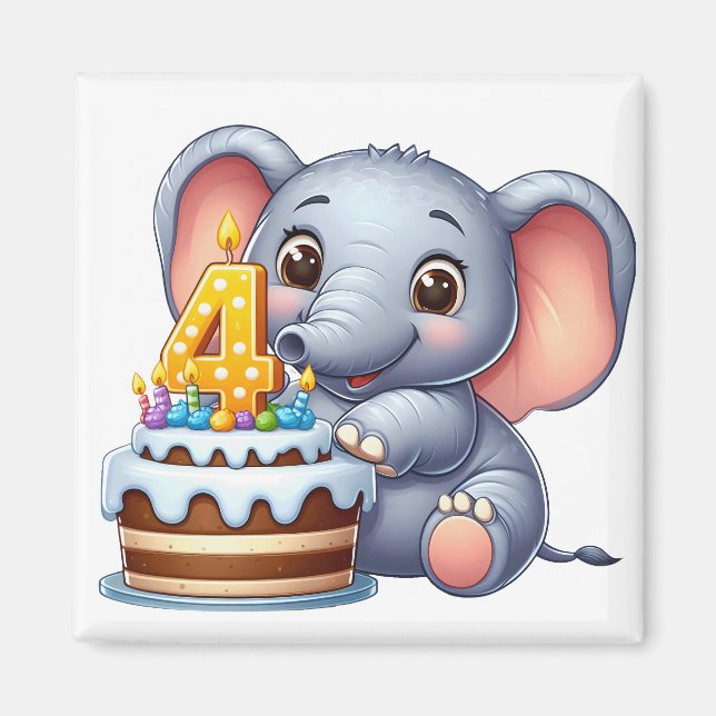 Cute Elephant 4th Birthday Magnet (Front)