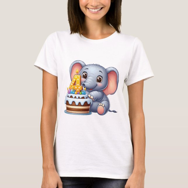 Cute Elephant 4th Birthday T-Shirt (Front)