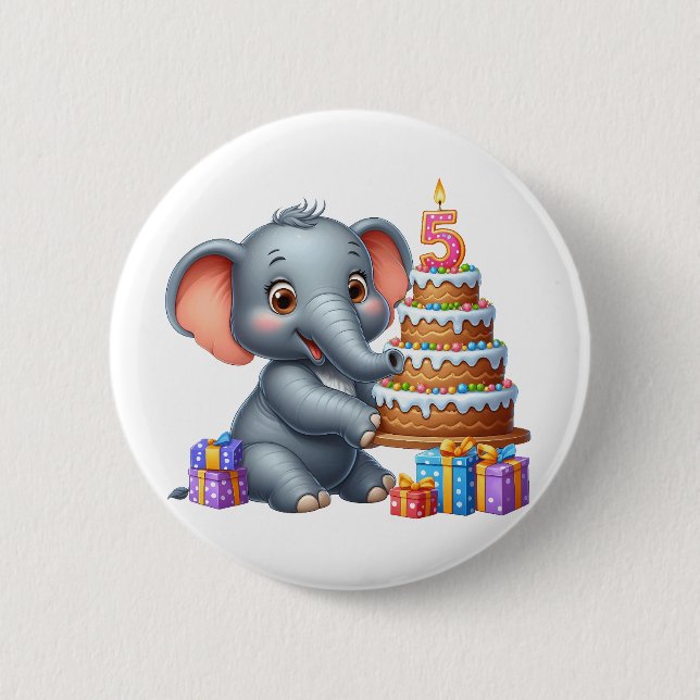 Cute Elephant 5th Birthday 6 Cm Round Badge (Front)
