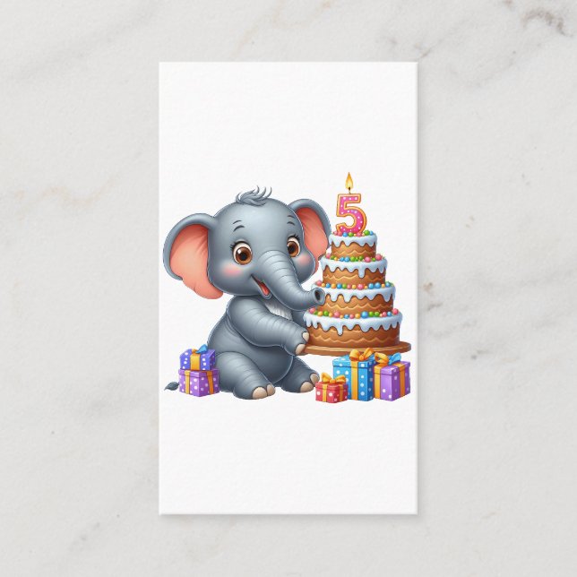 Cute Elephant 5th Birthday Business Card (Front)