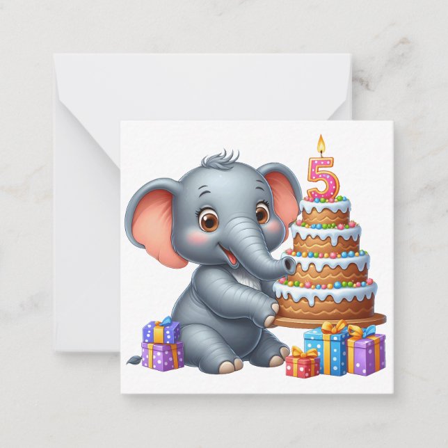 Cute Elephant 5th Birthday Card (Front)