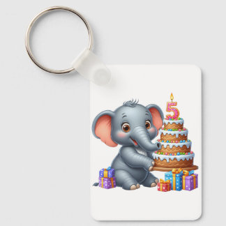 Cute Elephant 5th Birthday Key Ring