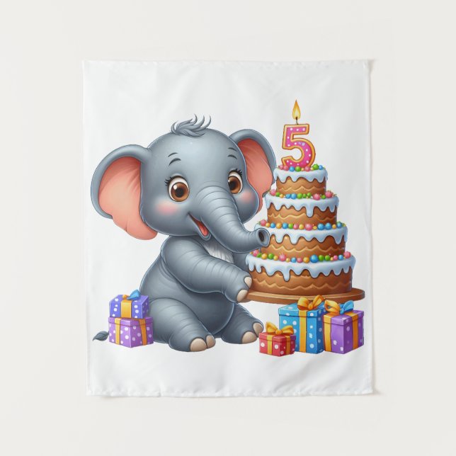 Cute Elephant 5th Birthday Tapestry (Front)