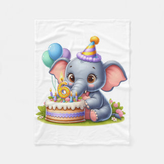 Cute Elephant 6th Birthday Fleece Blanket