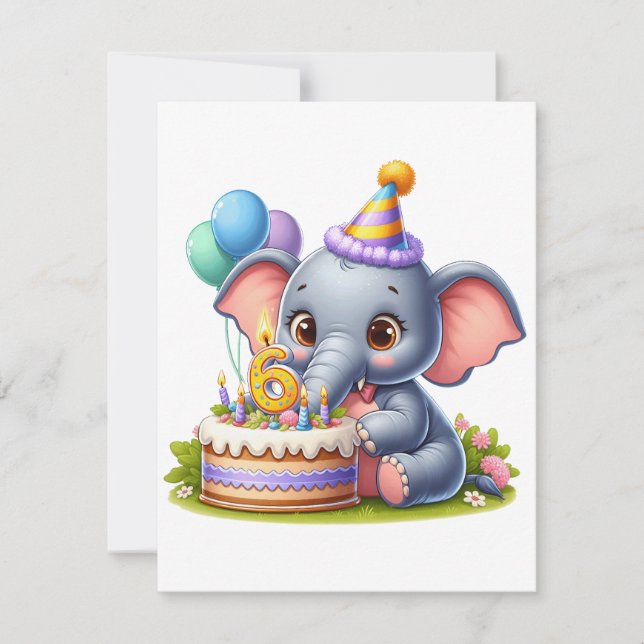 Cute Elephant 6th Birthday Invitation (Front)