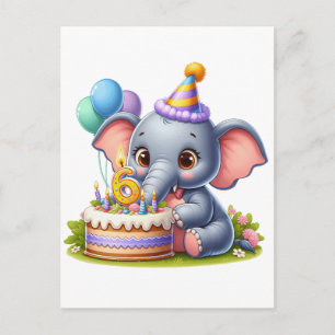 Cute Elephant 6th Birthday Invitation Postcard