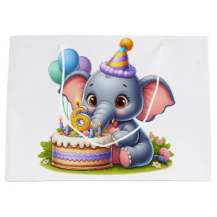 Cute Elephant 6th Birthday Large Gift Bag