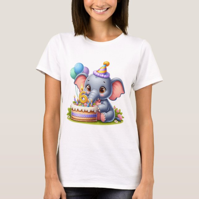Cute Elephant 6th Birthday T-Shirt (Front)