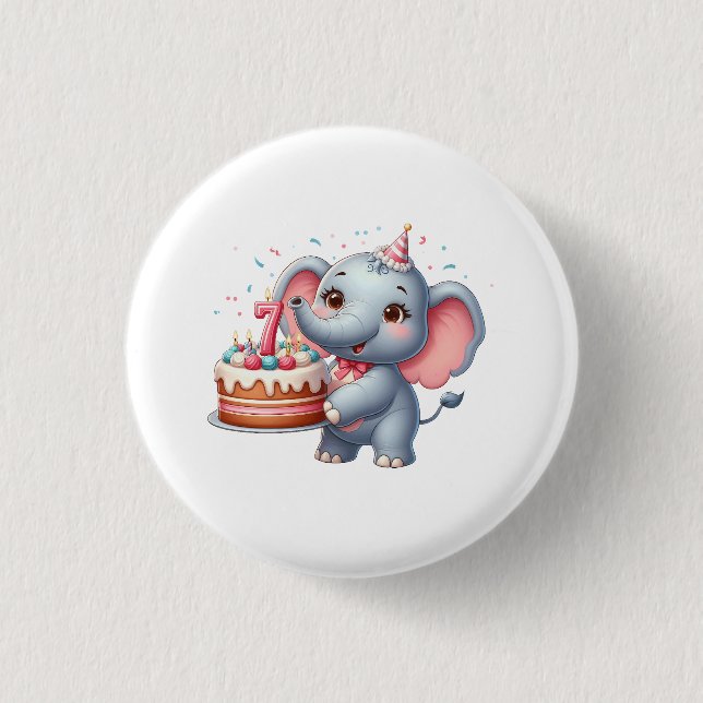 Cute Elephant 7th Birthday 3 Cm Round Badge (Front)
