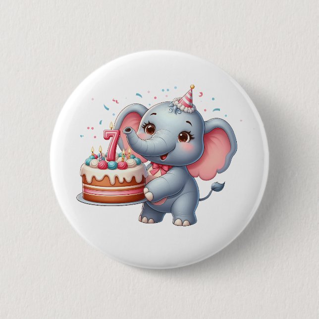 Cute Elephant 7th Birthday 6 Cm Round Badge (Front)