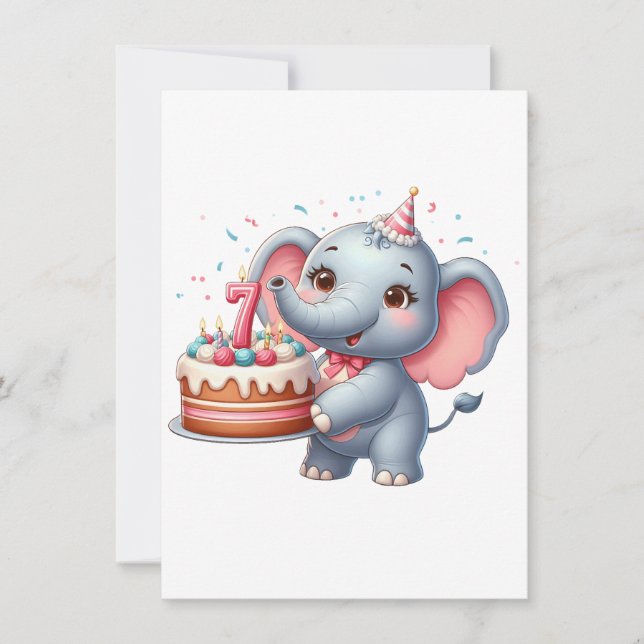 Cute Elephant 7th Birthday Card (Front)