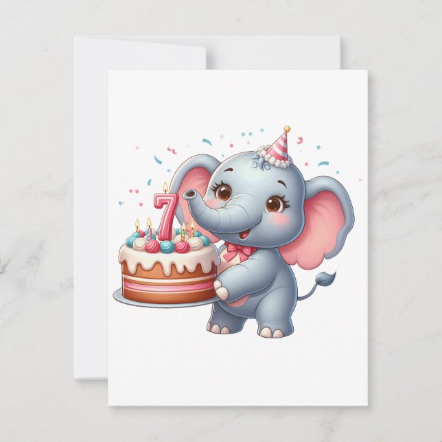 Cute Elephant 7th Birthday Card (Front)
