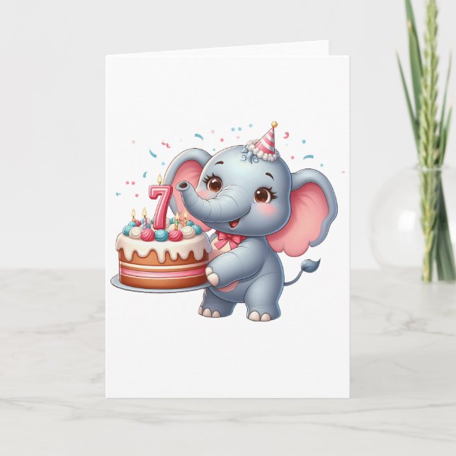 Cute Elephant 7th Birthday Card (Front)
