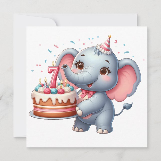 Cute Elephant 7th Birthday Invitation (Front)
